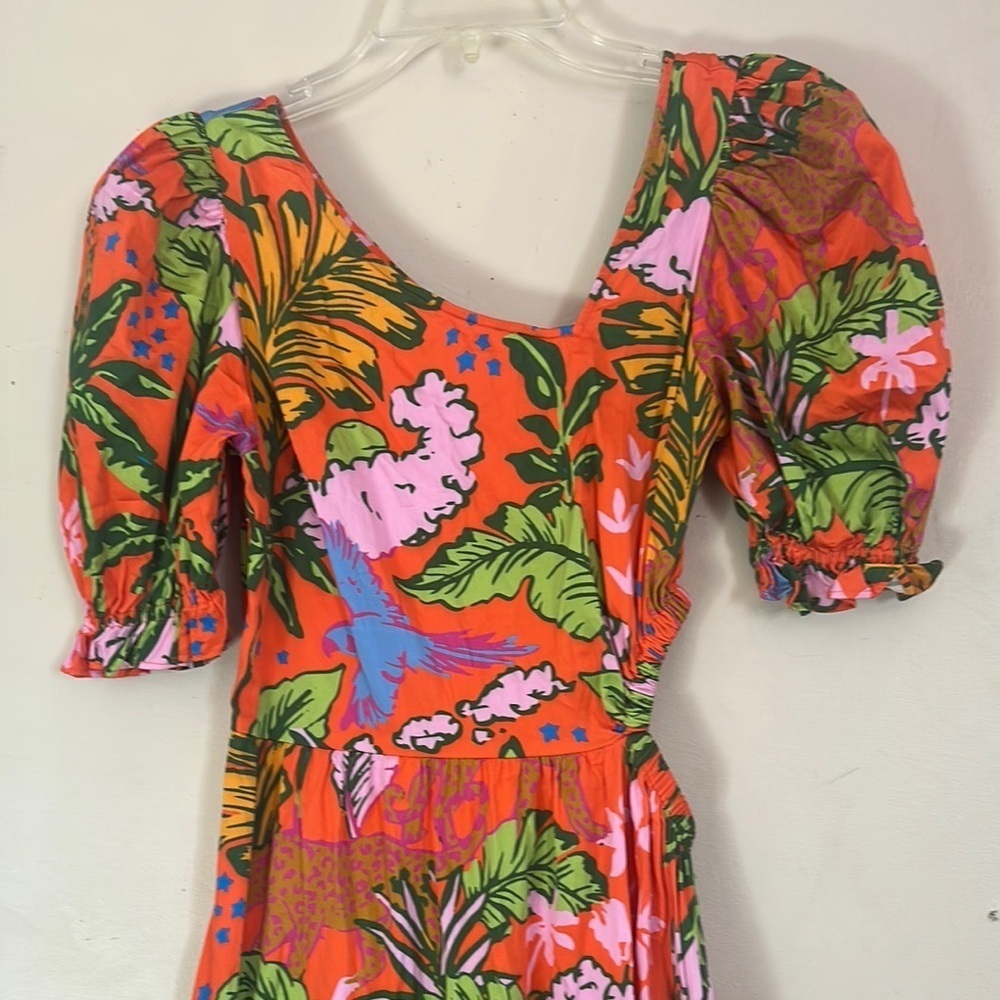 Gold Asymmetrical Ruffled Sundress with Puff Sleeves - Picture 6 of 12